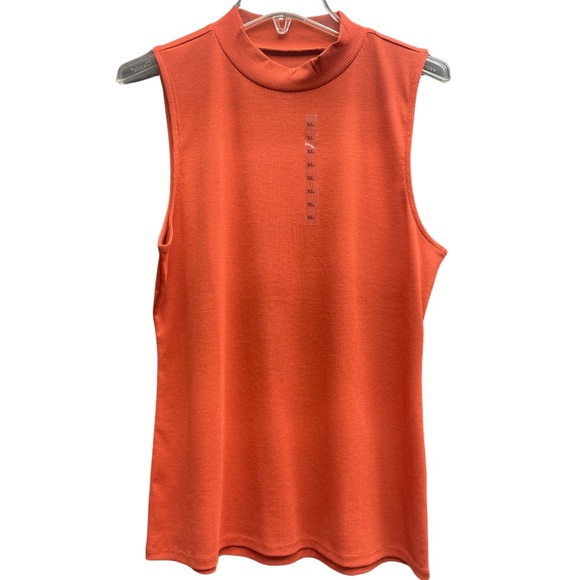 LOFT Tops - NWT LOFT Orange Ribbed Tee with Mandarin Collar Sz XL